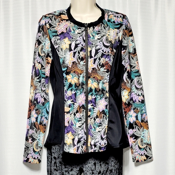 fit 4 u Swimwear Jacket Built in Bra Tropical Floral Print Long Sleeve Size 14 - Picture 1 of 11